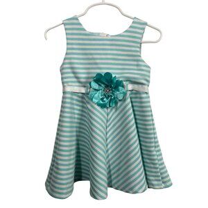 Youngland Girls Sundress 3T Blue White Stripe Fit Flare Sleeveless Summer